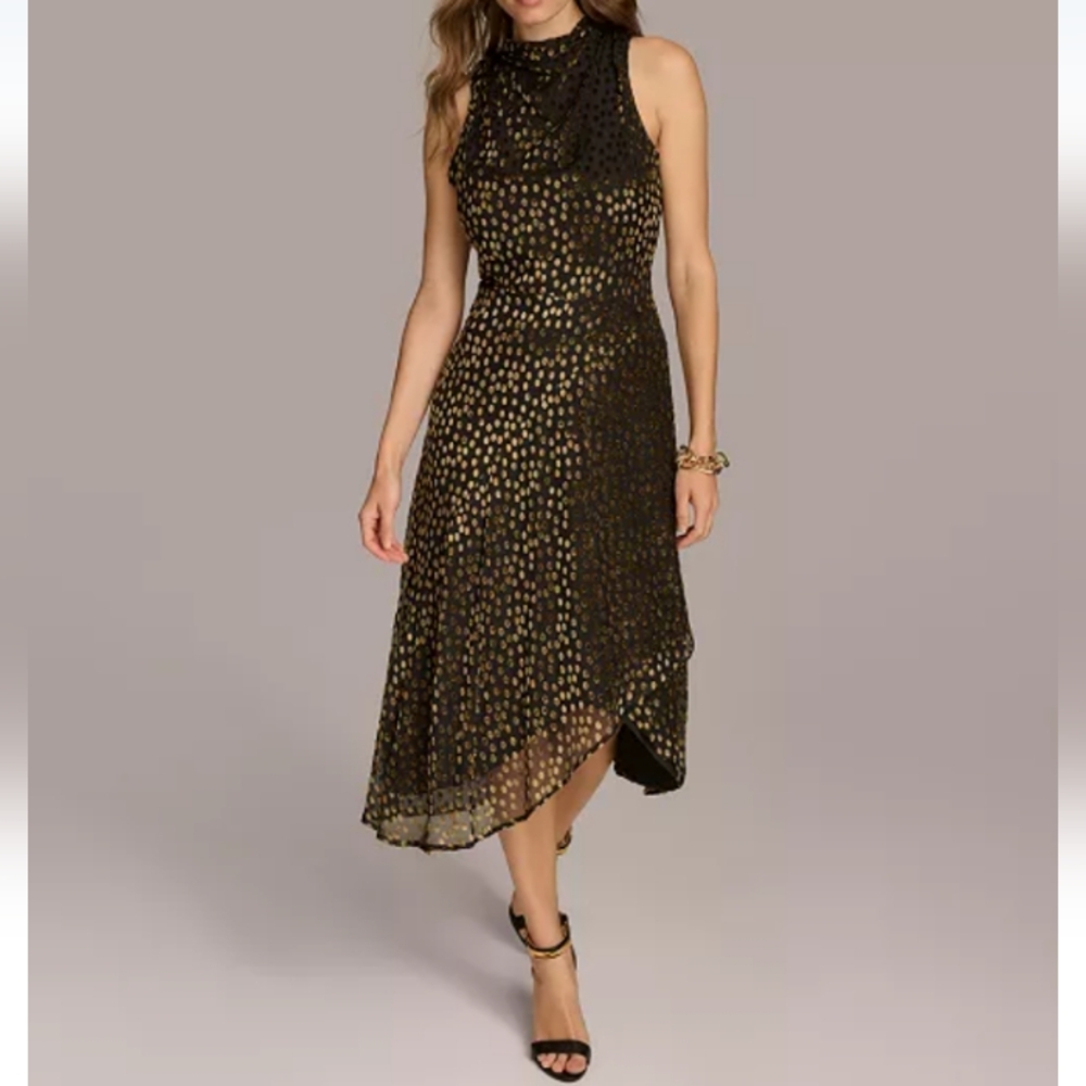Donna Karan New YorkWomen's Burnout Velvet Sleeveless Midi Dress